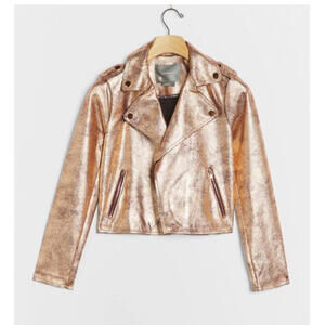 Anthropologie Womens Brisa Metallic Faux Leather Moto Jacket Size X-Large -NWOT